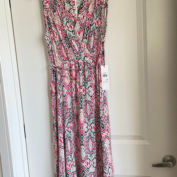 NWT $148 CALVIN KLEIN NICE MULTI COLOR  BACK  ZIPPER MIDI  WRAP DRESS SIZE 10 - Picture 1 of 9